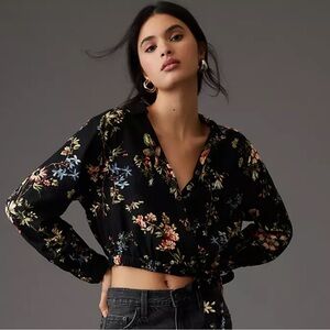 Anthropologie Cropped Waist-Tie Blouse XS Pilcro